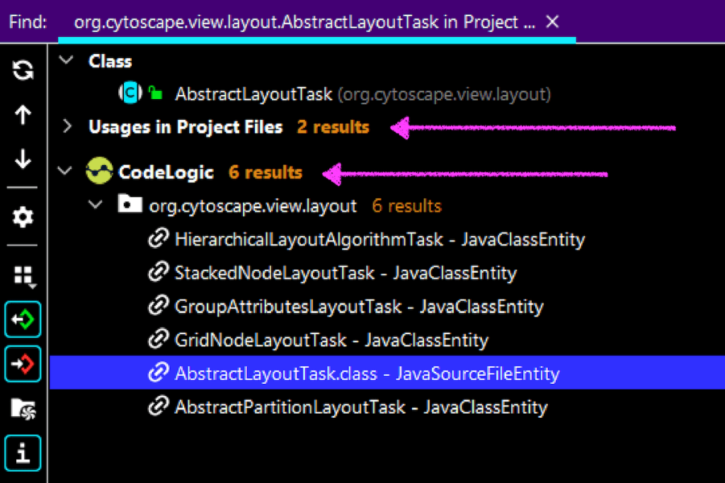 closeup screenshot of IntelliJ IDE and CodeLogic used for change impact analysis usages