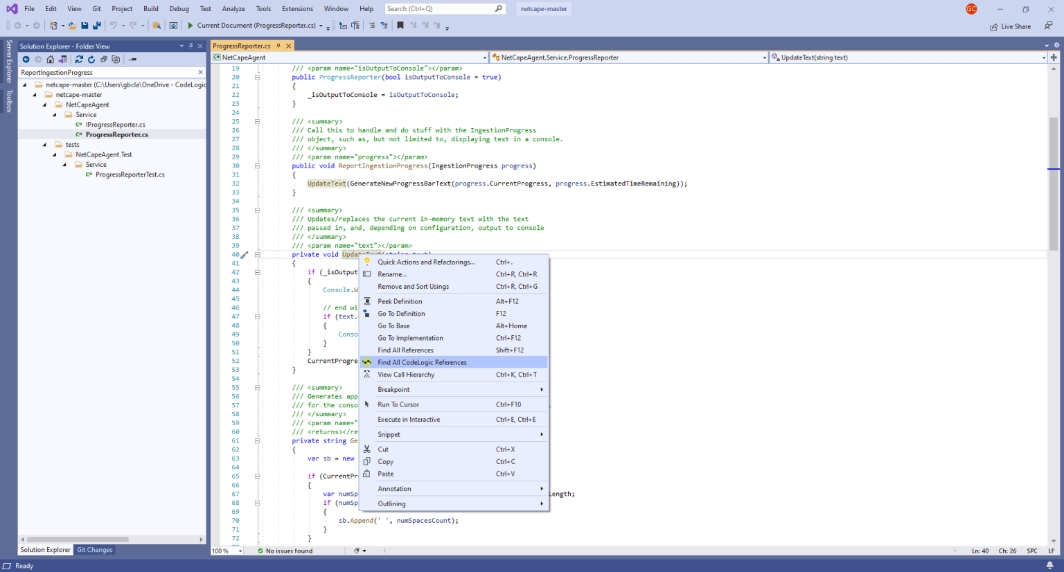 Finding CodeLogic references in Visual Studio