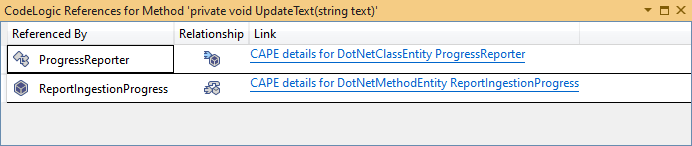 Example Method references detected by CodeLogic in Visual Studio