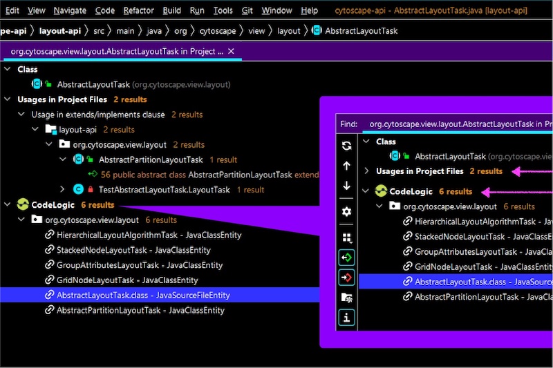 Screenshot of CodeLogic working within an IDE